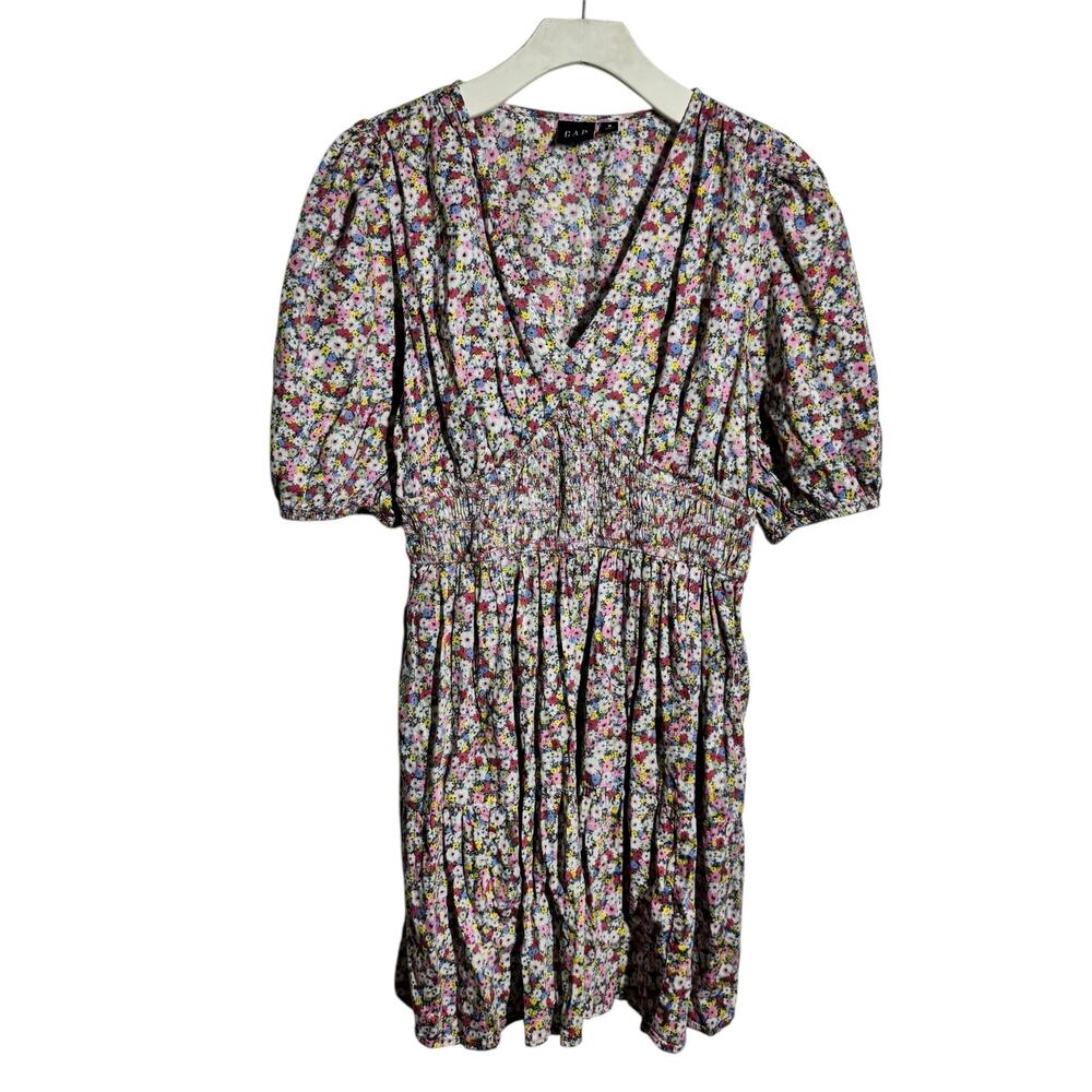 Gap Puff-Sleeve Smocked Mini Dress Women M Ditsy Floral Cottagecore Boho Babydol